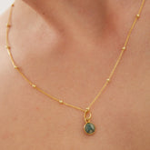 Sterling Silver Natural Round Pendant Necklace With Beaded Chain